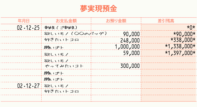 夢実現預金通帳の使い方