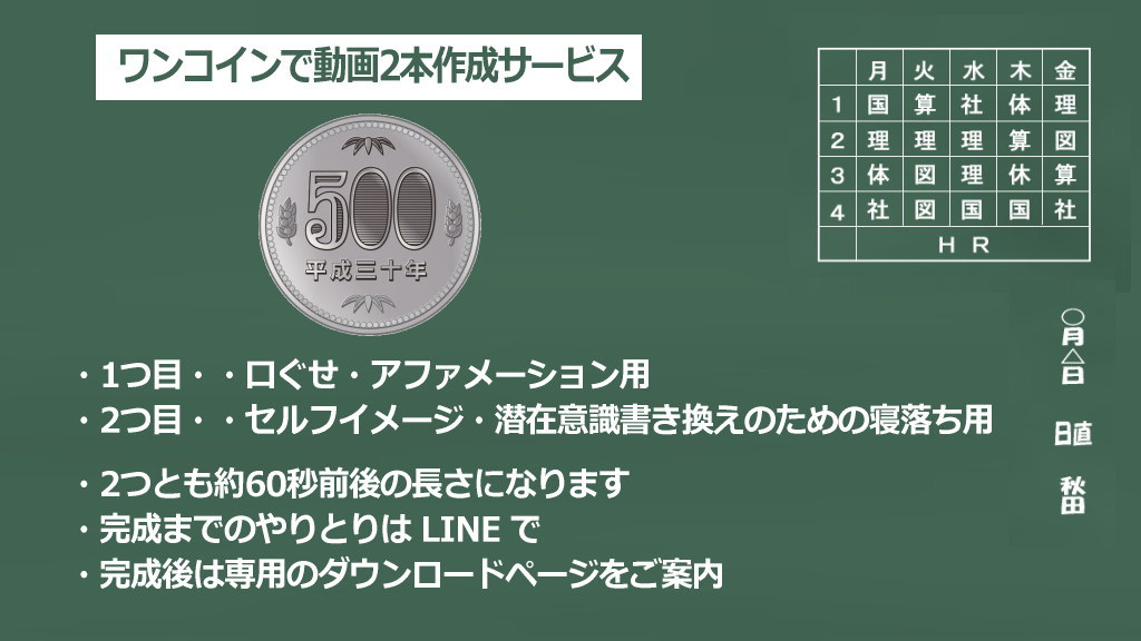 あなた専用口ぐせ・アファメーション用・寝落ち用の1分間動画作成サービスイメージ画像
